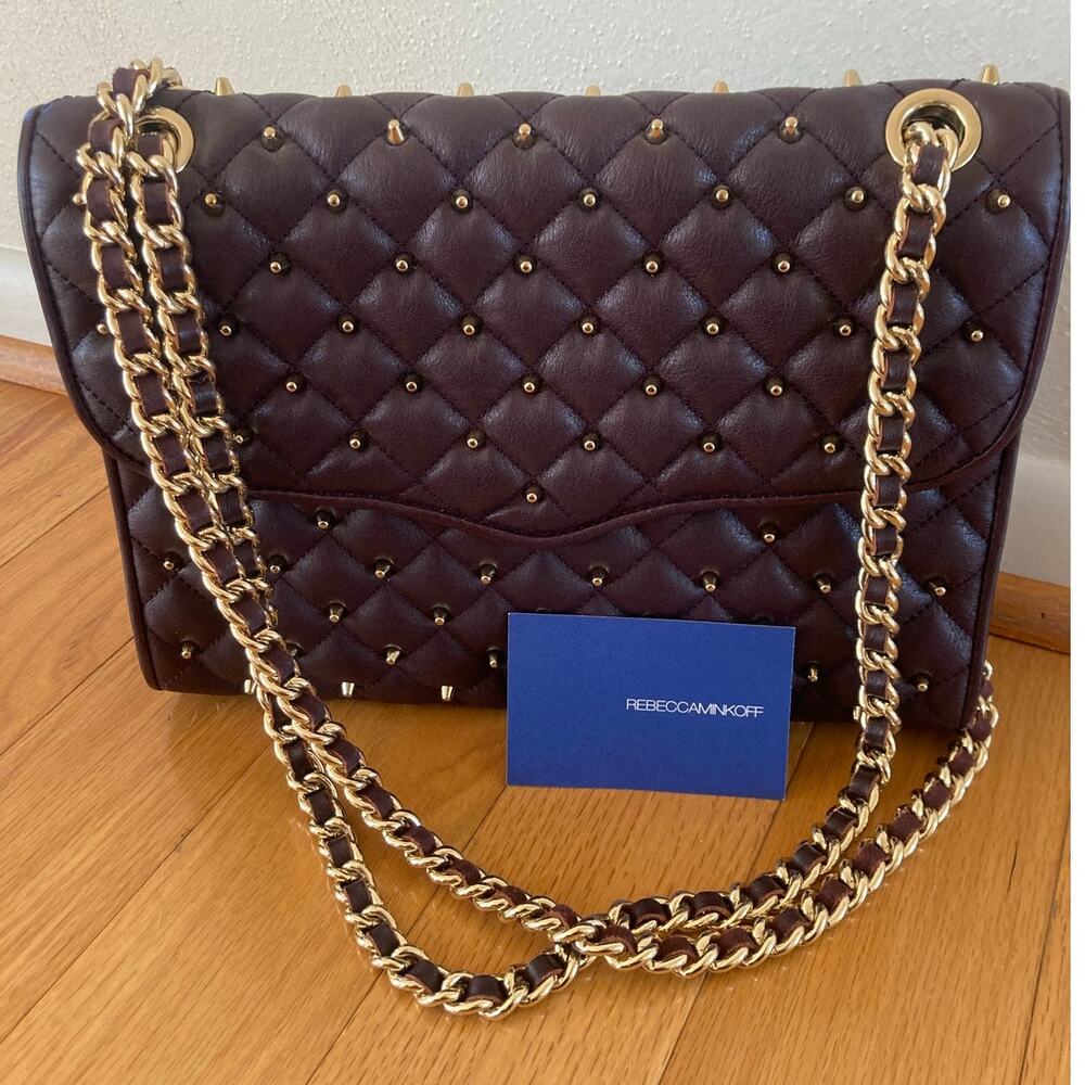 Rebecca Minkoff Brown Quilted Leather Affair Bag Gold Chain Straps Studs